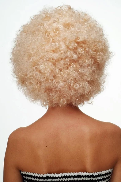 Altın Renk Kıvırcık Afro Bonus Peruk Saç Parti Peruğu Platin Gold - Resim 4