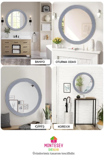 Zümrüt Ahşap  Gümüş Dekoratif Ayna Yuvarlak Ayna Işlemeli Banyo Aynası Duvar Aynası Tekli - 43 Cm - 5