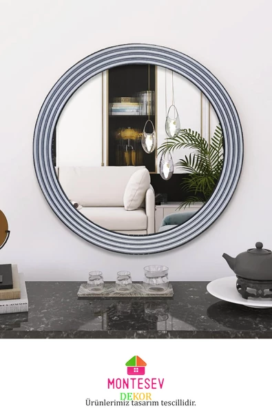 Zümrüt Ahşap Gümüş Dekoratif Ayna Yuvarlak Ayna Işlemeli Banyo Aynası Duvar Aynası Tekli - 56 Cm - 2