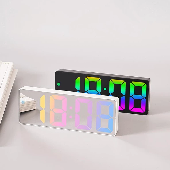 RGB Renkli LED Ayna Tasarımlı Dekoratif Dijital Saat - 6