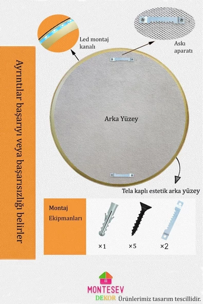 Led'li Işıklı Safir Ahşap Gold Dekoratif Ayna Yuvarlak Ayna İşlemeli Duvar Aynası Tekli - 43 Cm - 5