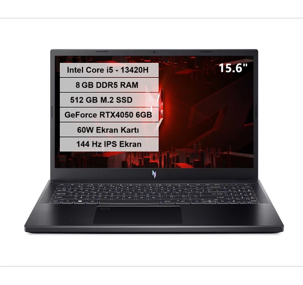 Acer Anv15-51 İ5-13420H 8Gb Ddr5 512Gb M.2 Ssd 60W Rtx4050-6Gb 144Hz 15,6" Fhd Linux Nh.qnbey.001