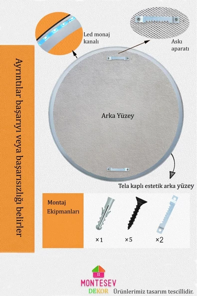 Led'li Işıklı Safir Ahşap Gümüş Dekoratif Ayna Yuvarlak Ayna İşlemeli Duvar Aynası Tekli - 56 Cm - 5