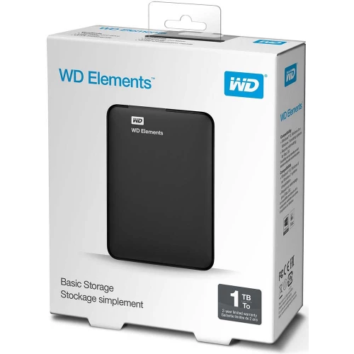 WD WDBUZG0010BBK-WESN, Elements, 1TB, 2.5", USB3.0, Taşınabilir, Harici HDD, Siyah