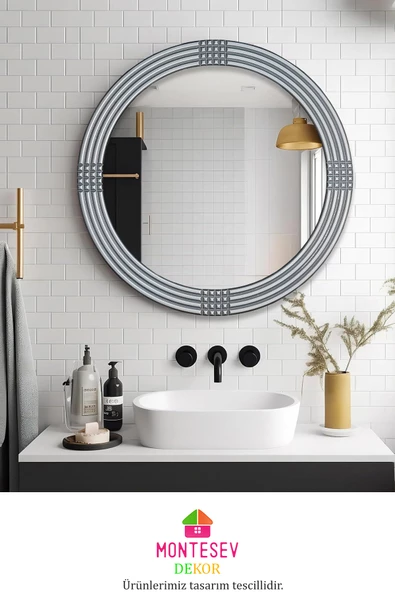 Safir Ahşap Gümüş Dekoratif Ayna Yuvarlak Ayna Işlemeli Banyo Aynası Duvar Aynası Ikili / 56 - 43 Cm - 4