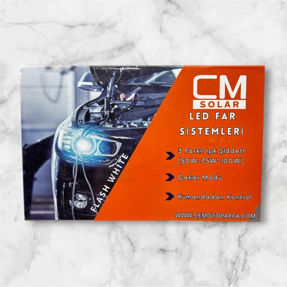 CMSOLAR Flash White Seri H1 Led Far Ampulü Çakarlı Kumandalı 50-75-100W 15.000 Lümen 6500K Beyaz Işık - 2