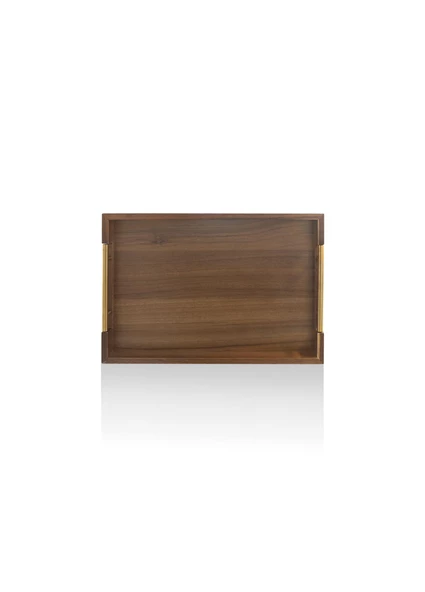 The Mia Natura Akasya Metal Kulplu Tepsi Gold 38x26x5 cm - 2