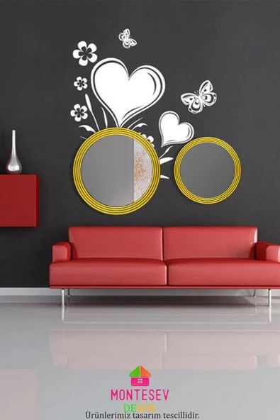 Zümrüt Ahşap Gold Dekoratif Ayna Yuvarlak Ayna Işlemeli Duvar Aynası Banyo Aynası Ikili / 56 - 43 Cm - 3