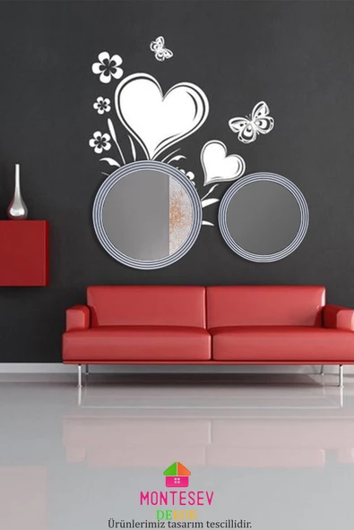 Zümrüt Ahşap Gümüş Dekoratif Ayna Yuvarlak Ayna Işlemeli Duvar Aynası Banyo Aynası Ikili  56 - 43 Cm - 3