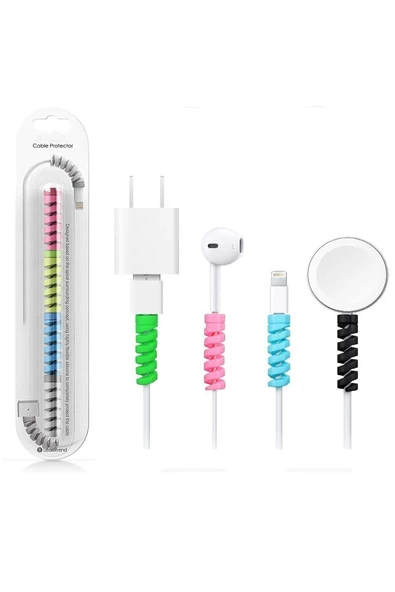 2 PAKET Iphone Spiral Kablo Koruyucu Silikon Kablo Koruyucu Şarj Aleti Koruyucu Kulaklık Koruyucu - 2