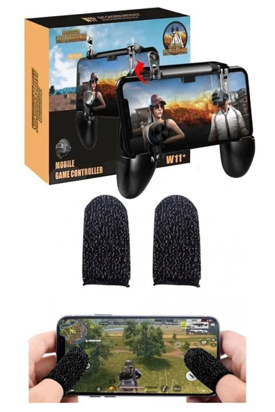 Vivo V30 Uyumlu Pubg Parmaklık Eldiveni + W11 Plus Oyun Konsolu Tetik Joystick Controller Gamepad