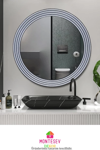 Zümrüt Ahşap Gümüş Dekoratif Ayna Yuvarlak Ayna Işlemeli Duvar Aynası Banyo Aynası Ikili  56 - 43 Cm - 2