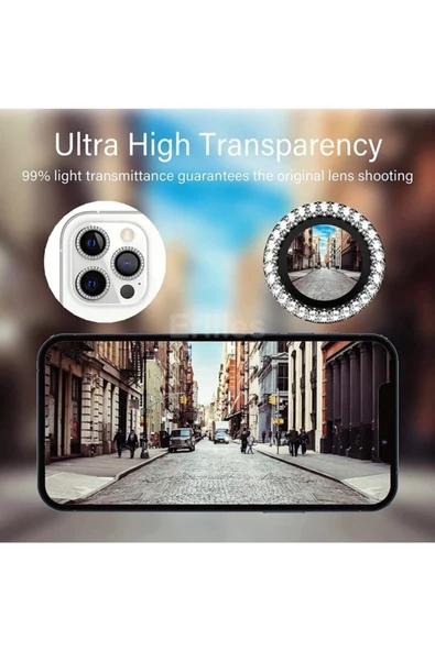 Iphone 13 Pro Max Uyumlu Parlak Taşlı Kamera Lens Koruyucu - 2