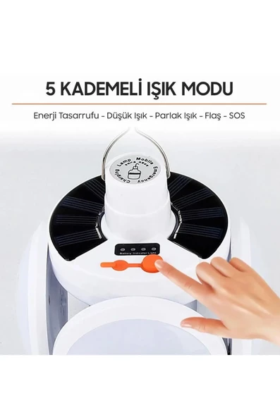 QASUL 5 Led'li 3 Farklı Işık Modlu Açılıp Kapanabilir Led Kanatlı Güneş Enerjili Solar Aydınlatma Asılabilir Kamp Feneri - 5