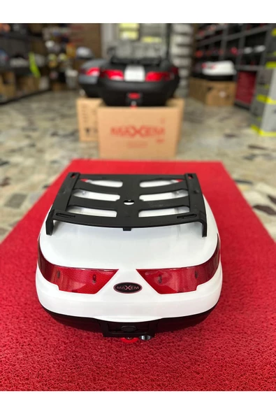 Maxem 40 Litre Sırtıklı+ Üst Bagajlı Full topcase Motosiklet Arka Çanta Beyaz