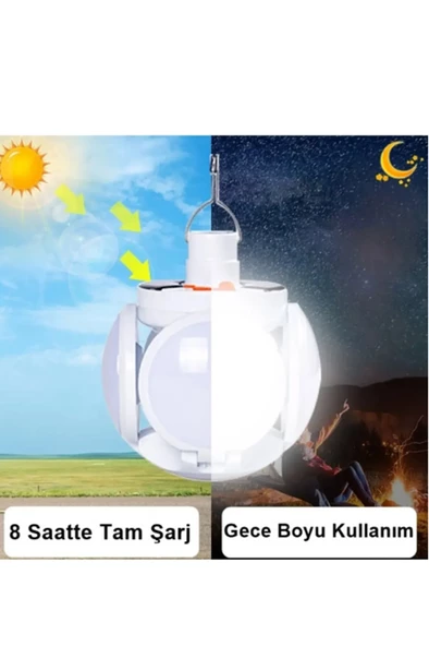 QASUL 5 Led'li 3 Farklı Işık Modlu Açılıp Kapanabilir Led Kanatlı Güneş Enerjili Solar Aydınlatma Asılabilir Kamp Feneri - 7