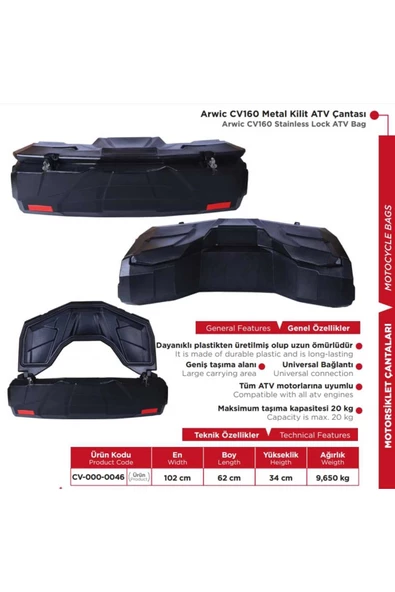arwic 160 lt atv çantası Anahtarlı