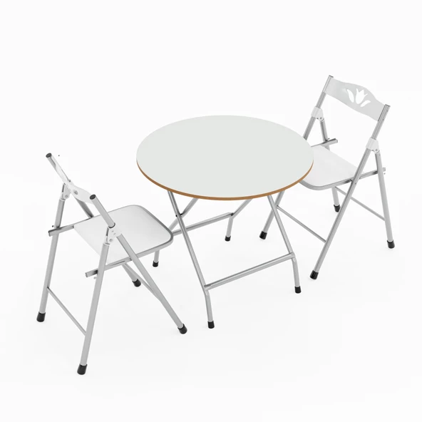 Eportatif Katlanır Masa ve 2 Adet Sandalye Seti Beyaz 1457 - Resim 4