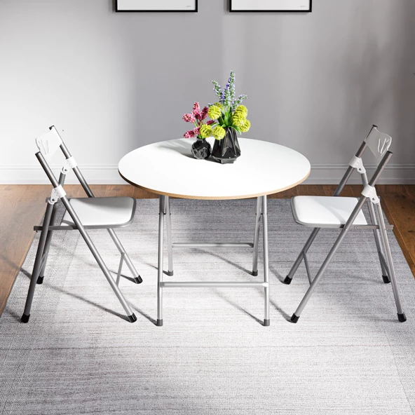Eportatif Katlanır Masa ve 2 Adet Sandalye Seti Beyaz 1457 - Resim 3