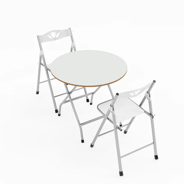 Eportatif Katlanır Masa ve 2 Adet Sandalye Seti Beyaz 1457 - Resim 5