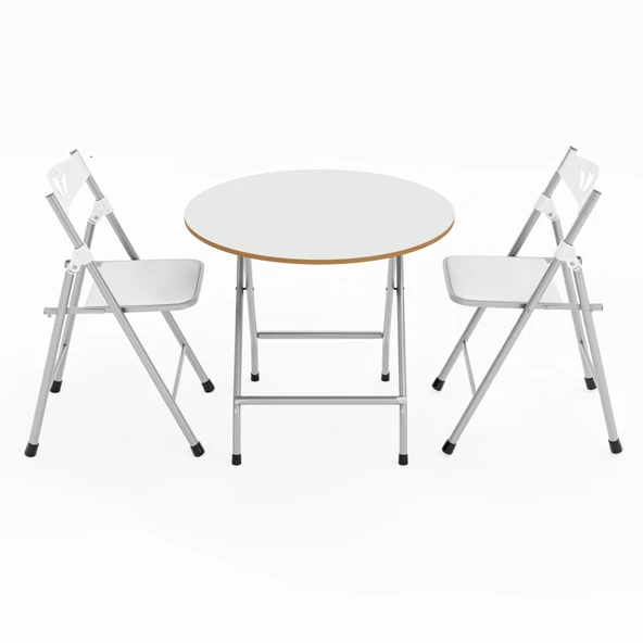 Eportatif Katlanır Masa ve 2 Adet Sandalye Seti Beyaz 1457 - Resim 6