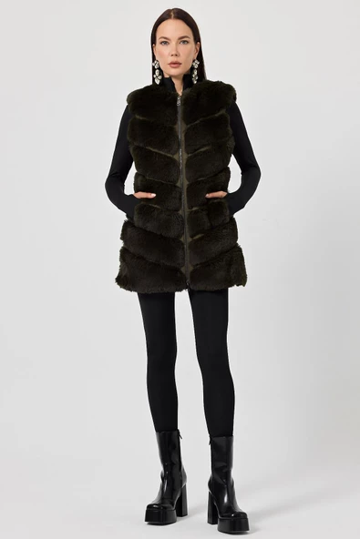 Melissa Haki Yeşil Tüylü Yelek 216004 - 3