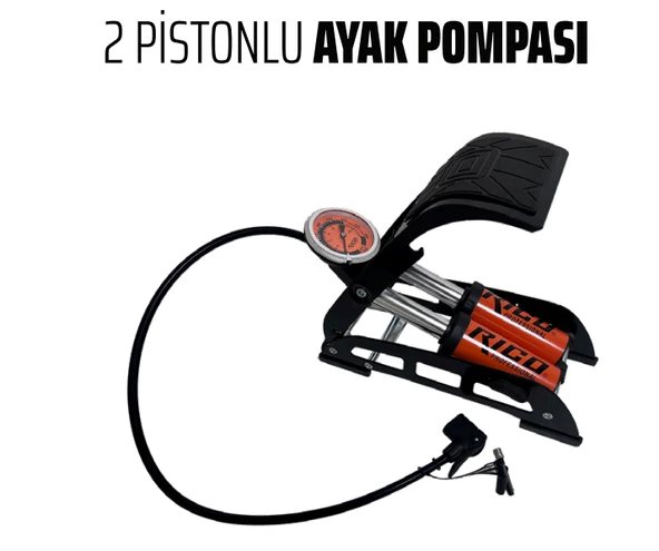 Rico Lastik Şişirme Ayak Pompası Çift Piston 022-RC4075 - 2