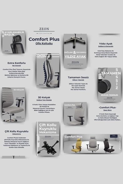 Zeon Comfort Plus Grey Ofis Koltuğu - 2