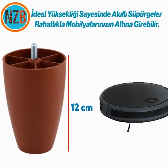 Mobilya Yükseltici Sehpa Kanepe Ünite Koltuk Ayağı Baza Ayakları Kahverengi Oval Plastik Ayak 12 cm - Resim 2