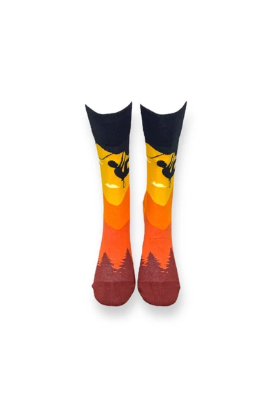 2'li Desenli Unisex Esnek Nem Alabilen Pamuklu Soket Çoraplar - Resim 4