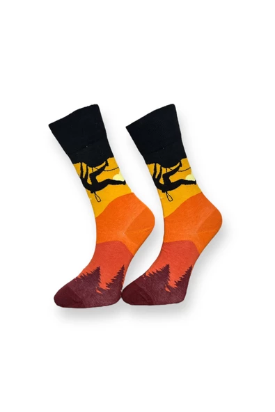 2'li Desenli Unisex Esnek Nem Alabilen Pamuklu Soket Çoraplar - Resim 3