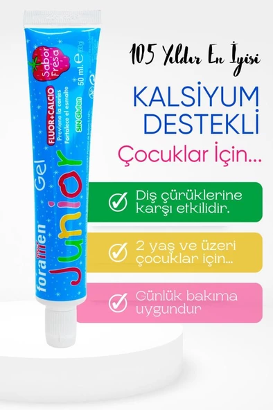 Foramen Çocuklar Için Çilek Aromalı Kalsiyum Destekli Çürüme Karşıtı Diş Macunu 50 Ml/60 gr