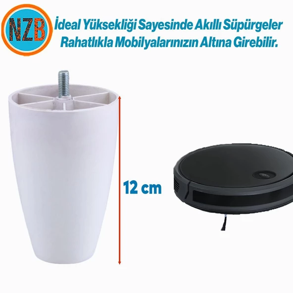 Mobilya Yükseltici Sehpa Kanepe TV Ünitesi Koltuk Ayağı Baza Ayakları Beyaz Oval Plastik Ayak 12 cm - Resim 3