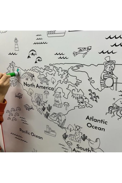 Hayvanlı Harita Boyama, Yüzeye Zarar Vermeyen Sihirli Kağıt, Eğlenceli Çocuk ve Oyun Odası Sticker - Resim 2