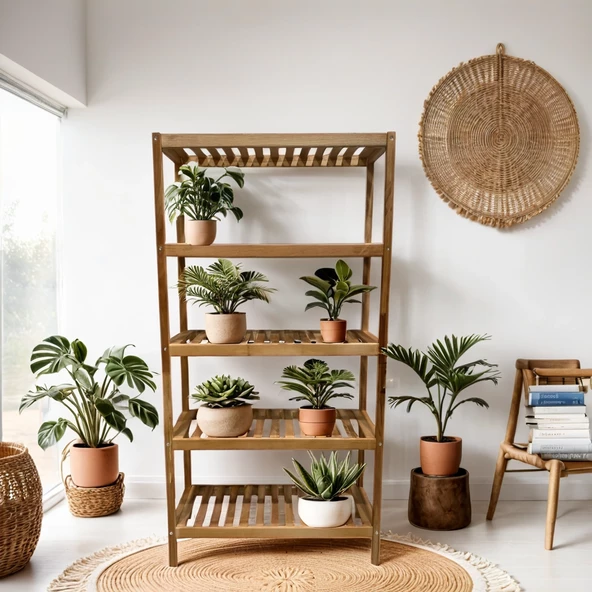 Ahşap 5 Katlı ,Salon,Mutfak,Banyo,Kiler Çok Amaçlı Raf,Çiçeklik