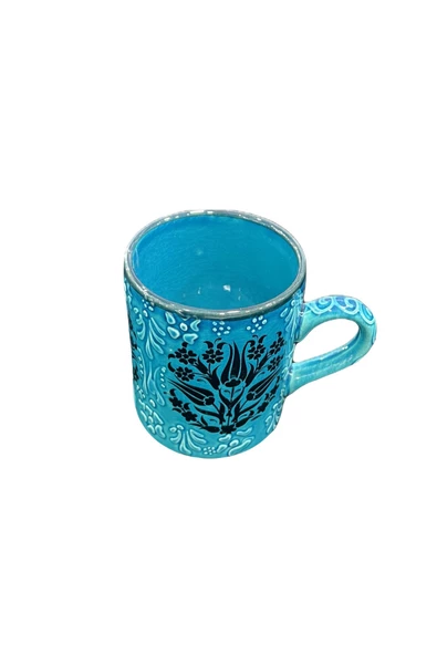 Tür züccaciyeENSAR LALE MOTİFLİ MAVİ ÇİNİ İŞLEME SERAMİK KUPA BARDAK