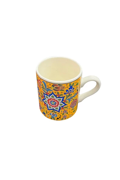 Tür züccaciyeENSAR LALE MOTİFLİ KARIŞIK SARI ÇİNİ İŞLEME SERAMİK KUPA BARDAK