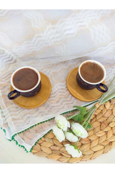 Tür züccaciyeMs Morry Mermer Desen Siyah Porselen Kahve Fincan Takımı Bambu Altlık - 3