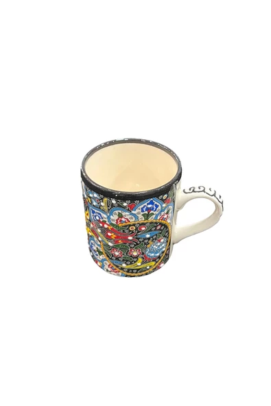 Tür züccaciyeENSAR LALE MOTİFLİ KARIŞIK SİYAH ÇİNİ İŞLEME SERAMİK KUPA BARDAK