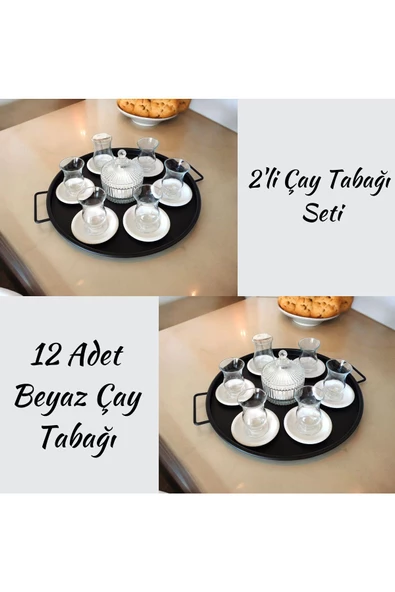 EceAksesuar Çay Tabağı-bardak Altlığı-2'li Set 12 Adet Metal Beyaz Çay Tabağı Paslanmaz Kararmaz