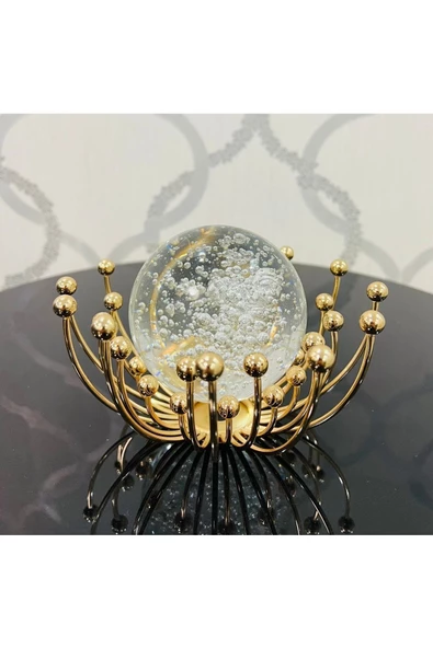 Furkan Dekoratif Metal Damlalı Cam Küre Gold Obje ürün görseli 1