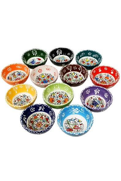 Tür züccaciye6 Adet Seramik Çerezlik Sosluk Reçellik Kahvaltılık Sunumluk Kase- 8 Cm Çapında Çini Motifli