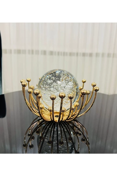 Furkan Dekoratif Metal Damlalı Cam Küre Gold Obje - Resim 2