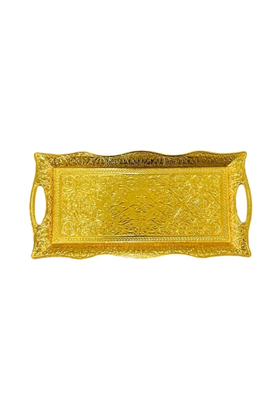 AKMETAL  Gold İki Kişilik Metal Çay Kahve Tepsisi  33 x 16 cm