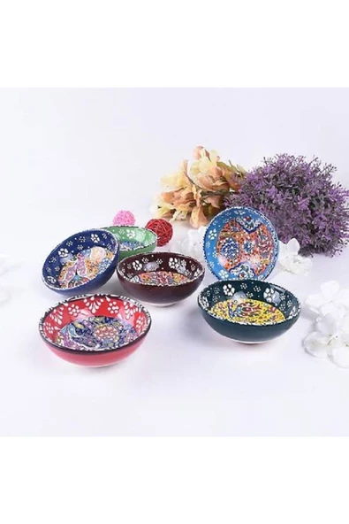 Tür züccaciye6 Adet Seramik Çerezlik Sosluk Reçellik Kahvaltılık Sunumluk Kase- 8 Cm Çapında Çini Motifli - 2