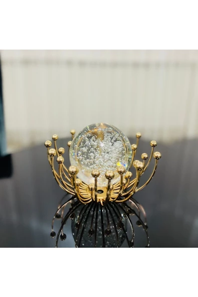 Furkan Dekoratif Metal Damlalı Cam Küre Gold Obje - Resim 3