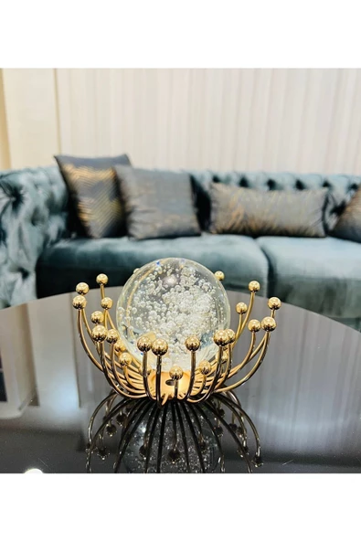 Furkan Dekoratif Metal Damlalı Cam Küre Gold Obje - Resim 4