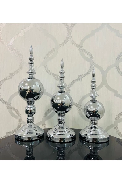 Furkan Dekoratif Metal Küre Gümüş Üçlü Obje ürün görseli 1