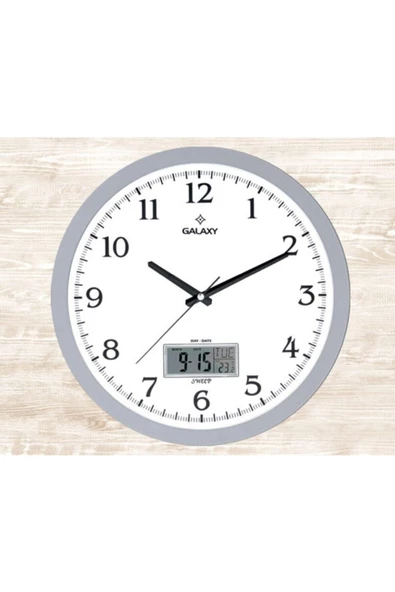 Galaxy Gri Premium Dijital Duvar Saati 35 cm