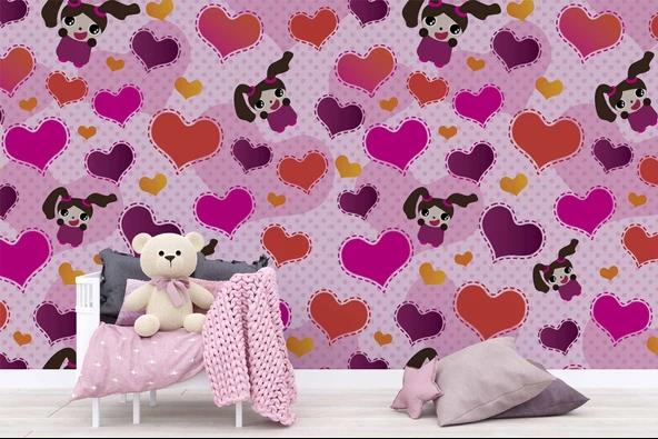 Kalpli Pembe Çocuk Duvar Duvar Kağıdı Baskı - Resim 5